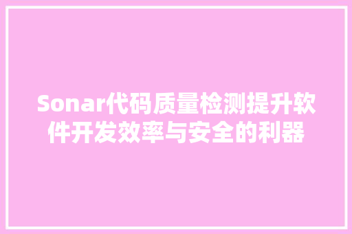 Sonar代码质量检测提升软件开发效率与安全的利器