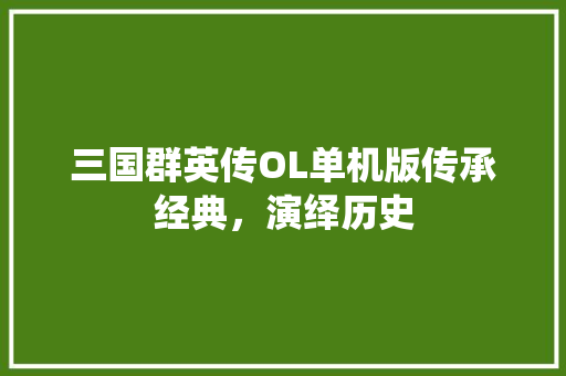 三国群英传OL单机版传承经典，演绎历史
