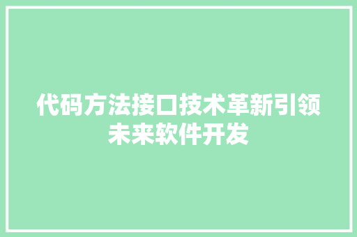 代码方法接口技术革新引领未来软件开发