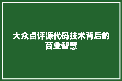 大众点评源代码技术背后的商业智慧