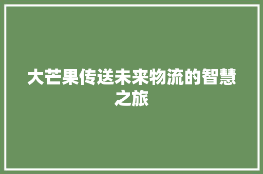 大芒果传送未来物流的智慧之旅