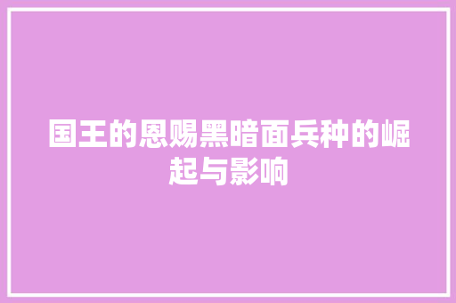 国王的恩赐黑暗面兵种的崛起与影响