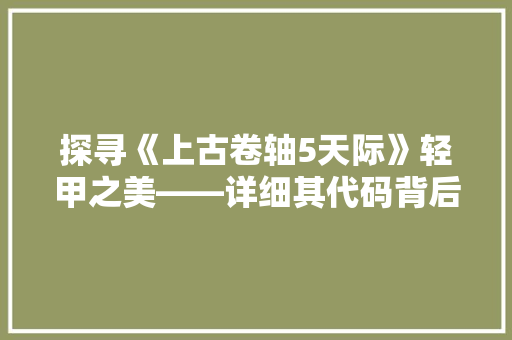 探寻《上古卷轴5天际》轻甲之美——详细其代码背后的设计智慧