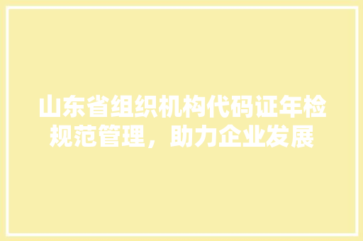 山东省组织机构代码证年检规范管理，助力企业发展