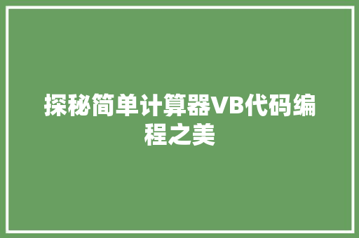 探秘简单计算器VB代码编程之美
