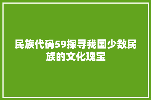 民族代码59探寻我国少数民族的文化瑰宝