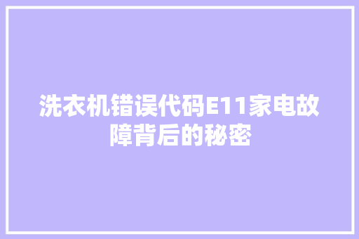 洗衣机错误代码E11家电故障背后的秘密