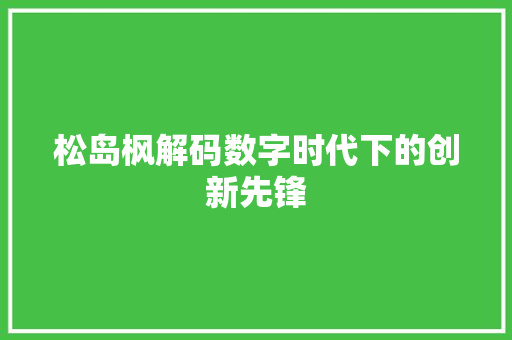 松岛枫解码数字时代下的创新先锋