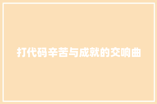 打代码辛苦与成就的交响曲  第1张