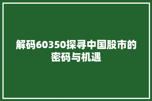 解码60350探寻中国股市的密码与机遇