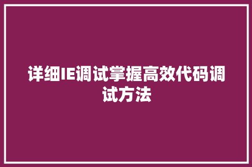 详细IE调试掌握高效代码调试方法