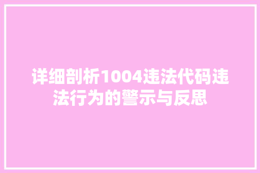 详细剖析1004违法代码违法行为的警示与反思