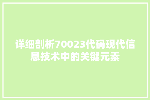 详细剖析70023代码现代信息技术中的关键元素