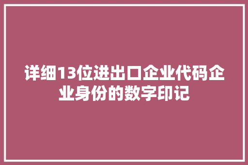 详细13位进出口企业代码企业身份的数字印记