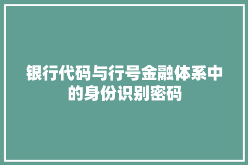 银行代码与行号金融体系中的身份识别密码