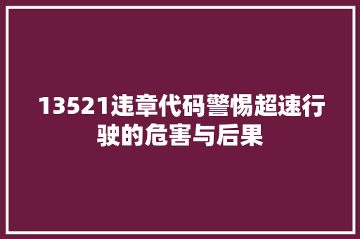 13521违章代码警惕超速行驶的危害与后果