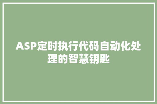 ASP定时执行代码自动化处理的智慧钥匙