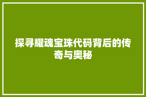 探寻耀魂宝珠代码背后的传奇与奥秘