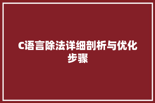 C语言除法详细剖析与优化步骤