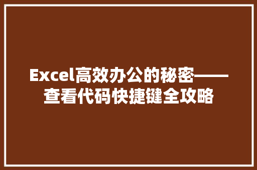 Excel高效办公的秘密——查看代码快捷键全攻略