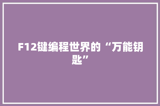 F12键编程世界的“万能钥匙”
