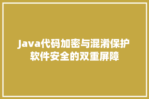 Java代码加密与混淆保护软件安全的双重屏障