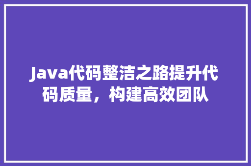 Java代码整洁之路提升代码质量，构建高效团队