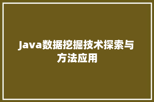 Java数据挖掘技术探索与方法应用