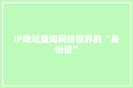 IP地址查询网络世界的“身份证”