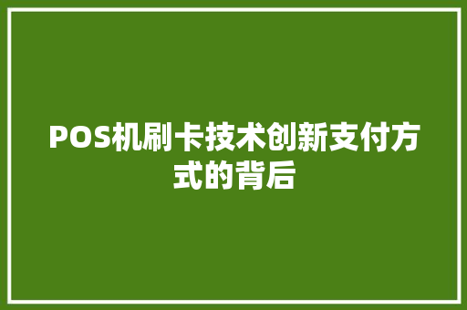 POS机刷卡技术创新支付方式的背后