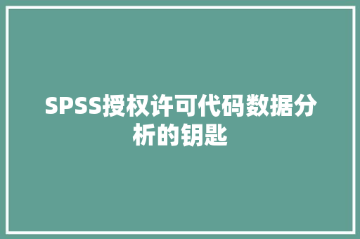 SPSS授权许可代码数据分析的钥匙