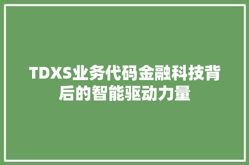 TDXS业务代码金融科技背后的智能驱动力量