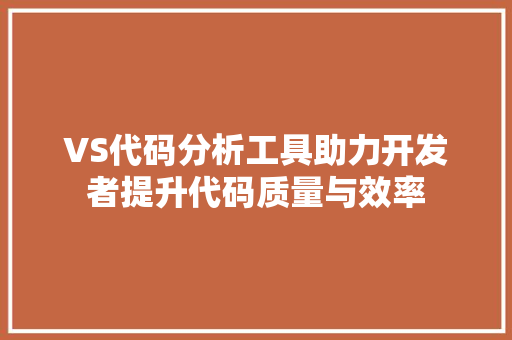 VS代码分析工具助力开发者提升代码质量与效率