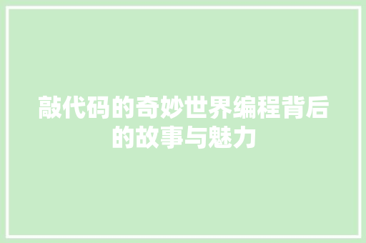 敲代码的奇妙世界编程背后的故事与魅力