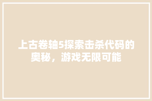 上古卷轴5探索击杀代码的奥秘，游戏无限可能