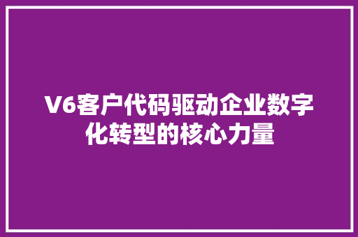 V6客户代码驱动企业数字化转型的核心力量