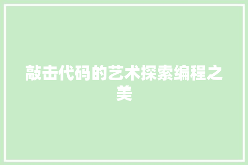 敲击代码的艺术探索编程之美