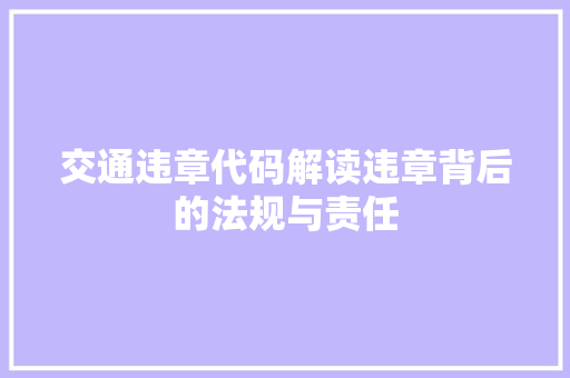 交通违章代码解读违章背后的法规与责任