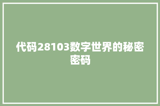 代码28103数字世界的秘密密码