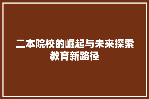 二本院校的崛起与未来探索教育新路径