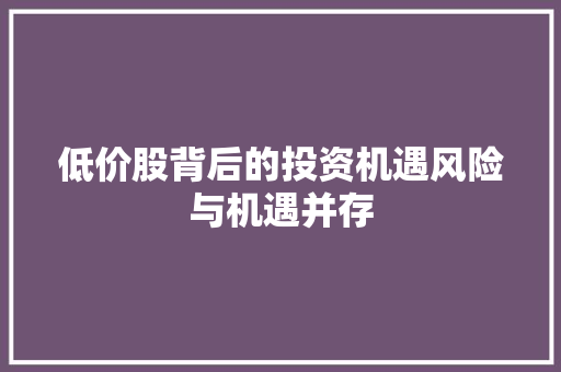 低价股背后的投资机遇风险与机遇并存
