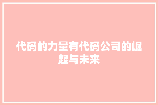代码的力量有代码公司的崛起与未来