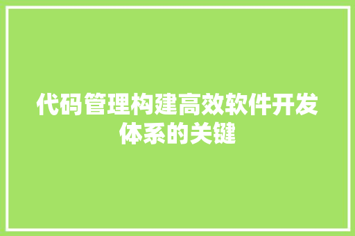 代码管理构建高效软件开发体系的关键
