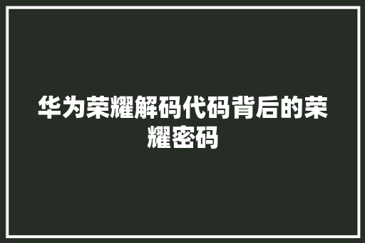 华为荣耀解码代码背后的荣耀密码