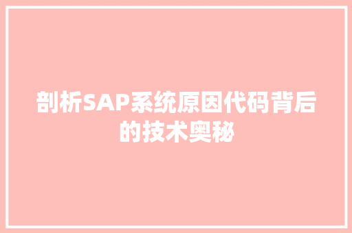 剖析SAP系统原因代码背后的技术奥秘