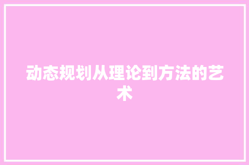 动态规划从理论到方法的艺术