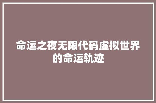 命运之夜无限代码虚拟世界的命运轨迹