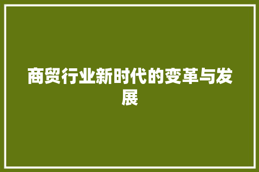商贸行业新时代的变革与发展