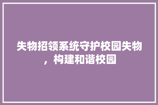 失物招领系统守护校园失物，构建和谐校园