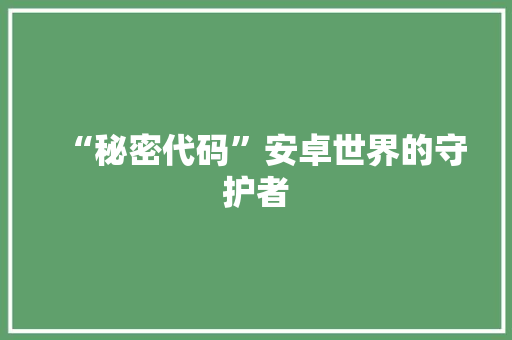 “秘密代码”安卓世界的守护者